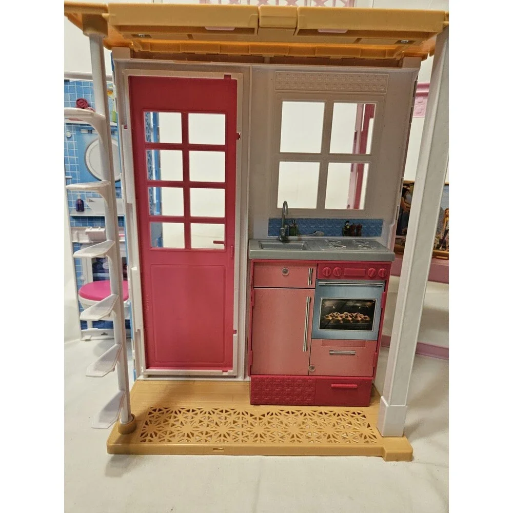 Mattel Barbie 2 Story Folding Dream House 2016 Kitchen Bathroom Living Room